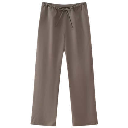 Satin Outfit Set with Asymmetrical Halter Top and High Waist Lace-Up Pants