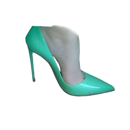 Zapatos de tacón alto de 12 cm y punta fina de suela roja y satinado