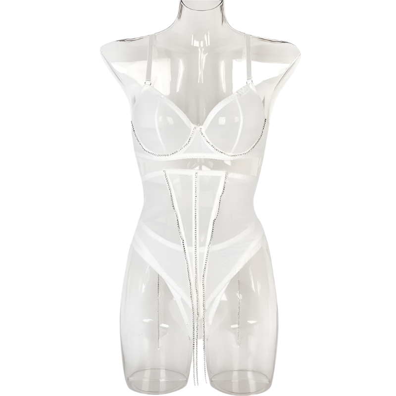 Set Conjunto de lencería con pedrería y Encaje transparente y cinturilla