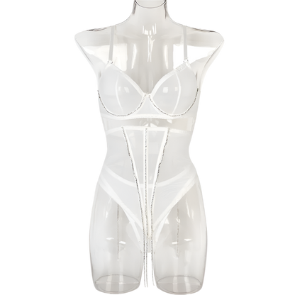 Set Conjunto de lencería con pedrería y Encaje transparente y cinturilla