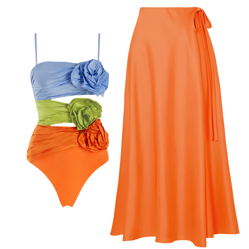 Women's Retro 2-Piece One-Piece Swimsuit, Backless, Vintage Print