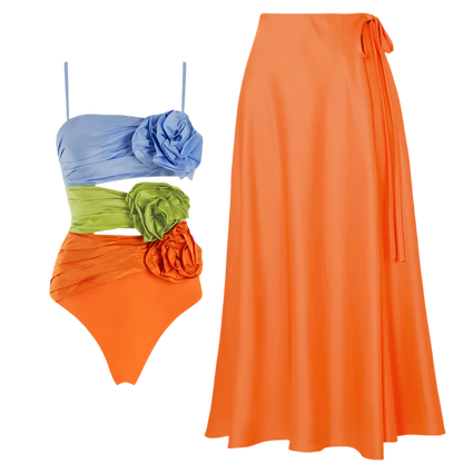 Women's Retro 2-Piece One-Piece Swimsuit, Backless, Vintage Print