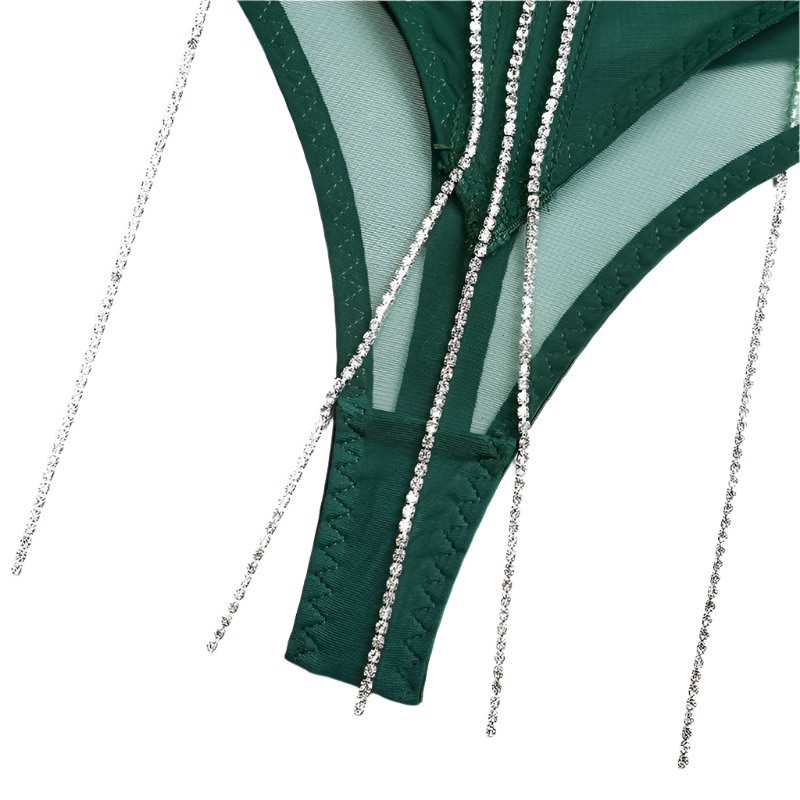 Set Conjunto de lencería con pedrería y Encaje transparente y cinturilla