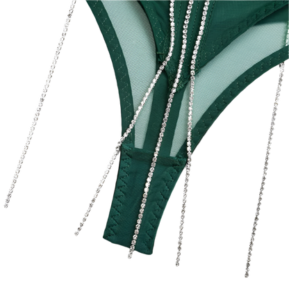 Set Conjunto de lencería con pedrería y Encaje transparente y cinturilla