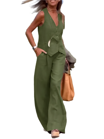 Old Money Style Vest and Wide Leg Pants Outfit