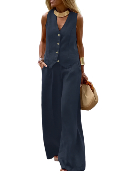 Old Money Style Vest and Wide Leg Pants Outfit