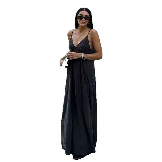 Vestido largo tipo lencero negro o rojo drapeado sin espalda