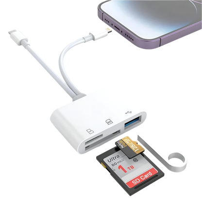 Lector de Tarjetas SD 5 en 1, Adaptador Lightning/Type C a USB 3.0/SD/TF, para iPhone, iPad, MacBook, Samsung y Android