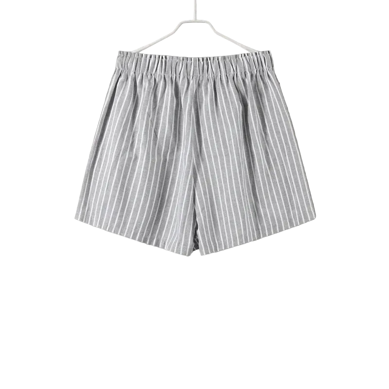 Striped Casual Set with Button-Down Short-Sleeve Lapel Shirt and Wide-Leg Shorts