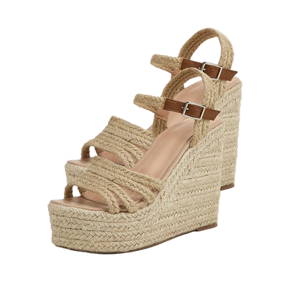 Sandalias Bohemias de Cuña con Plataforma y Punta Abierta con Correa al Tobillo