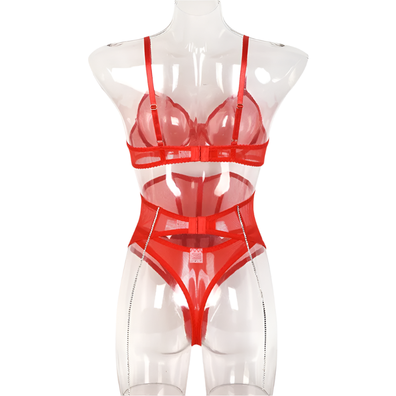 Set Conjunto de lencería con pedrería y Encaje transparente y cinturilla