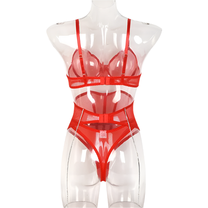 Set Conjunto de lencería con pedrería y Encaje transparente y cinturilla