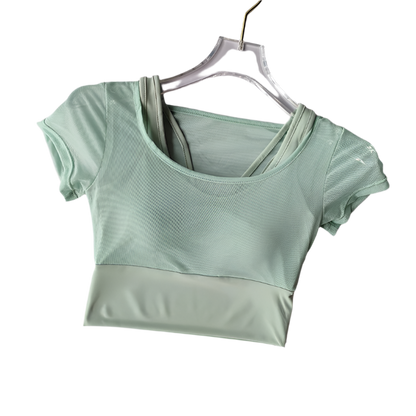Crop Top con almohadilla en los pechos de secado rápido con manga corta y transpirable