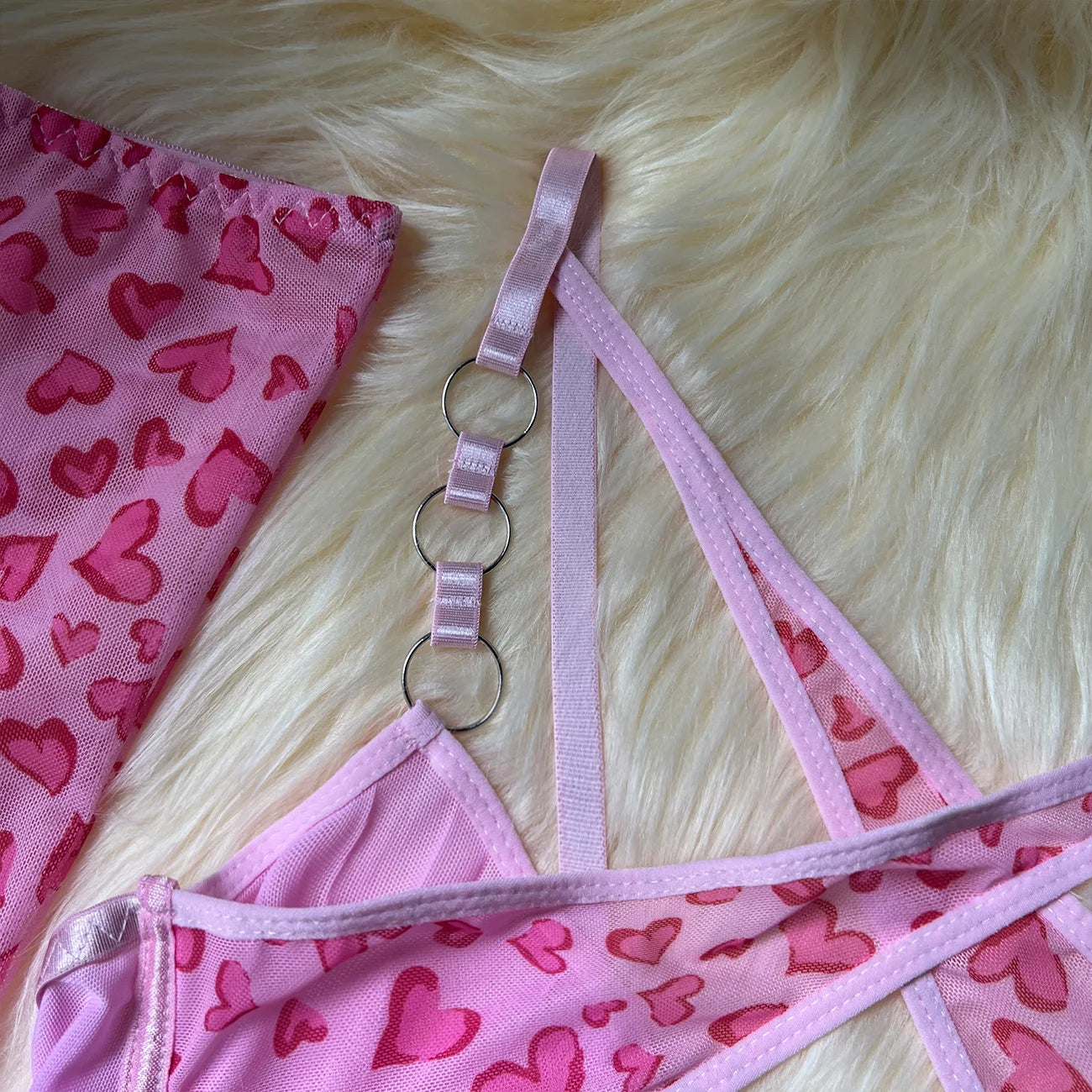 Leopard Print Push Up Bra Lingerie Set, Sheer Lace Trim, Includes Gloves and Stockings 