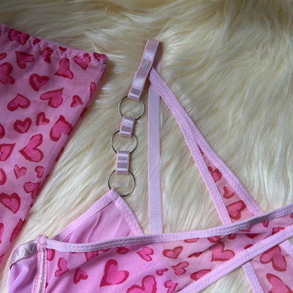 Leopard Print Push Up Bra Lingerie Set, Sheer Lace Trim, Includes Gloves and Stockings 