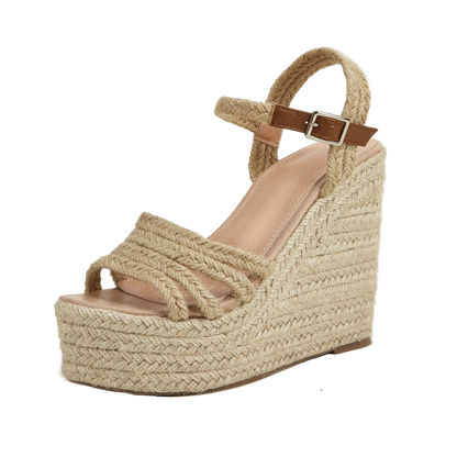 Sandalias Bohemias de Cuña con Plataforma y Punta Abierta con Correa al Tobillo