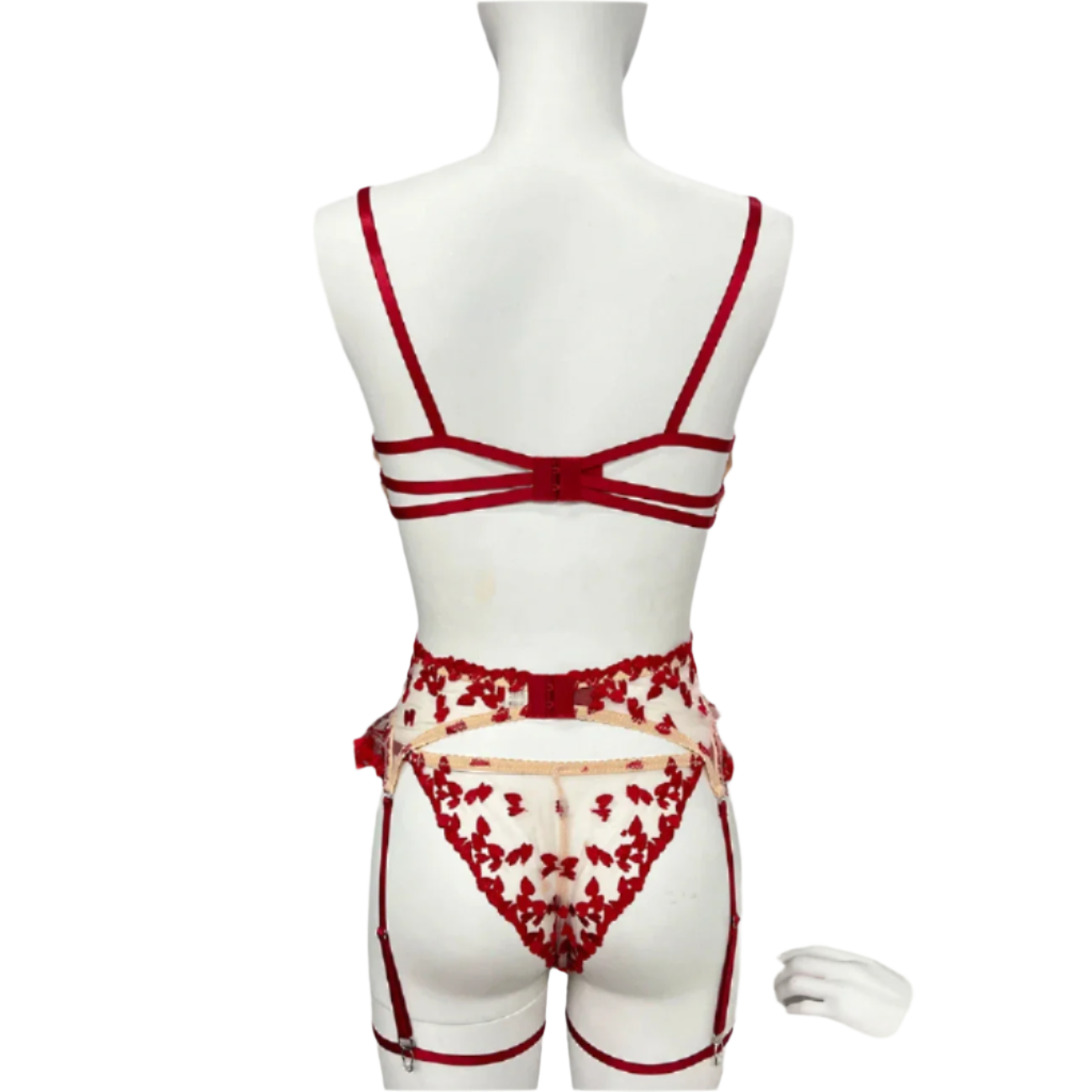 4 Piece Lace and Embroidery Lingerie Set with Ruffles