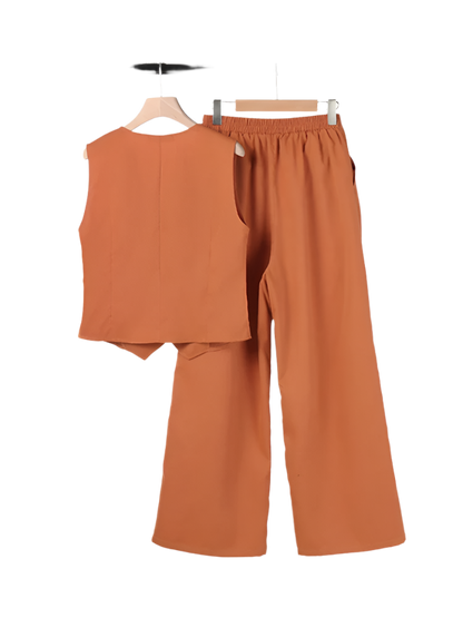 Old Money Style Vest and Wide Leg Pants Outfit