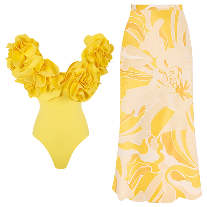 Women's Retro 2-Piece One-Piece Swimsuit, Backless, Vintage Print