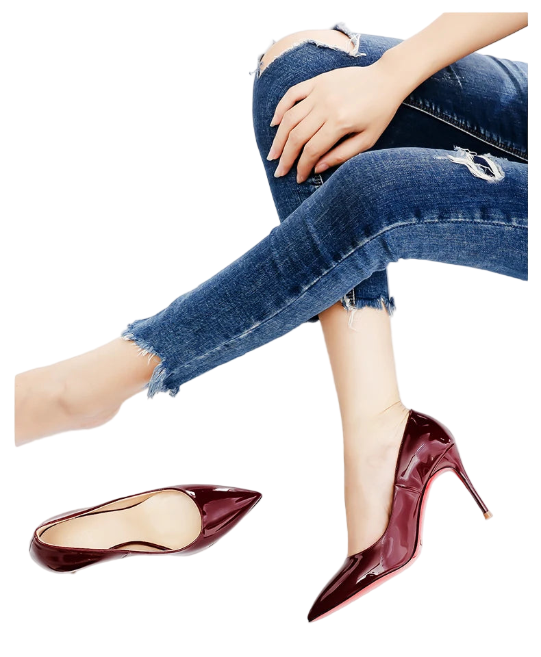 Zapatos de tacón alto y punta fina de suela roja y estilo stiletto de 12 cm