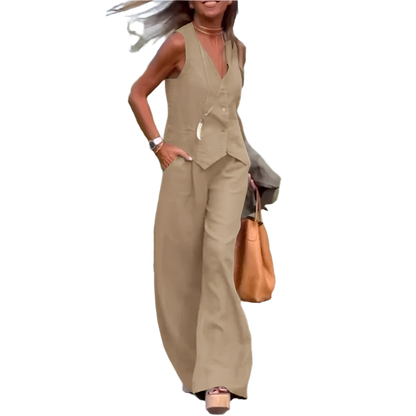 Old Money Style Vest and Wide Leg Pants Outfit