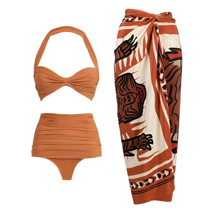 Women's Retro 2-Piece One-Piece Swimsuit, Backless, Vintage Print