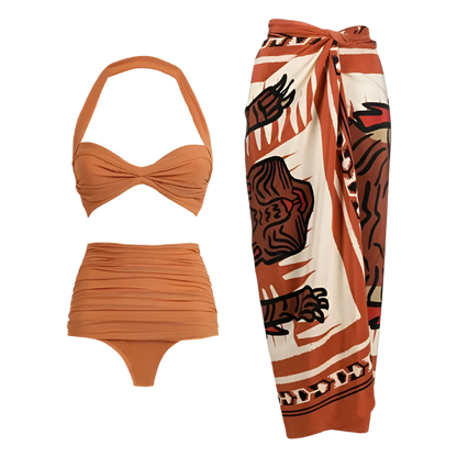Women's Retro 2-Piece One-Piece Swimsuit, Backless, Vintage Print
