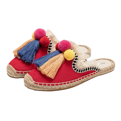 Zapatillas estilo suecos flats de yute y lona y algodón y suela TPR