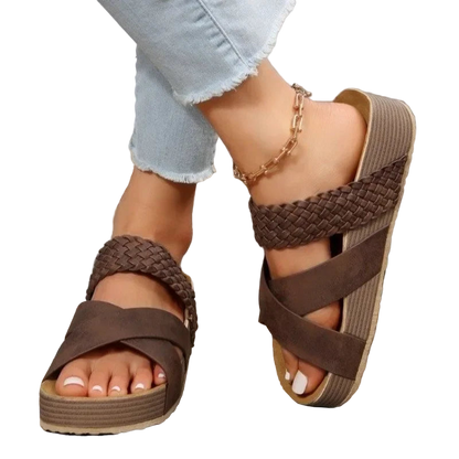 Sandalias gladiador sin cordones de punta abierta y tira cruzada ancha con plataforma gruesa en tallas grandes