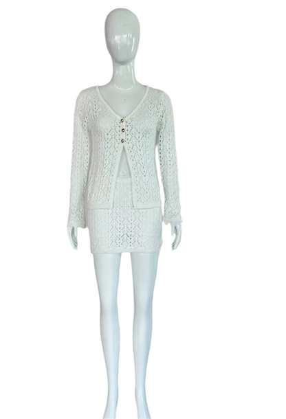 Women's 2-Piece Boho Chic Knitted Set with Short Skirt and Cardigan