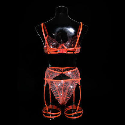 Neon Orange Lace Lingerie Set