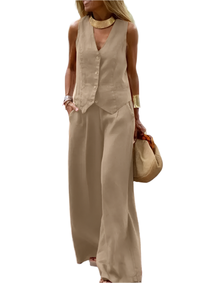 Old Money Style Vest and Wide Leg Pants Outfit