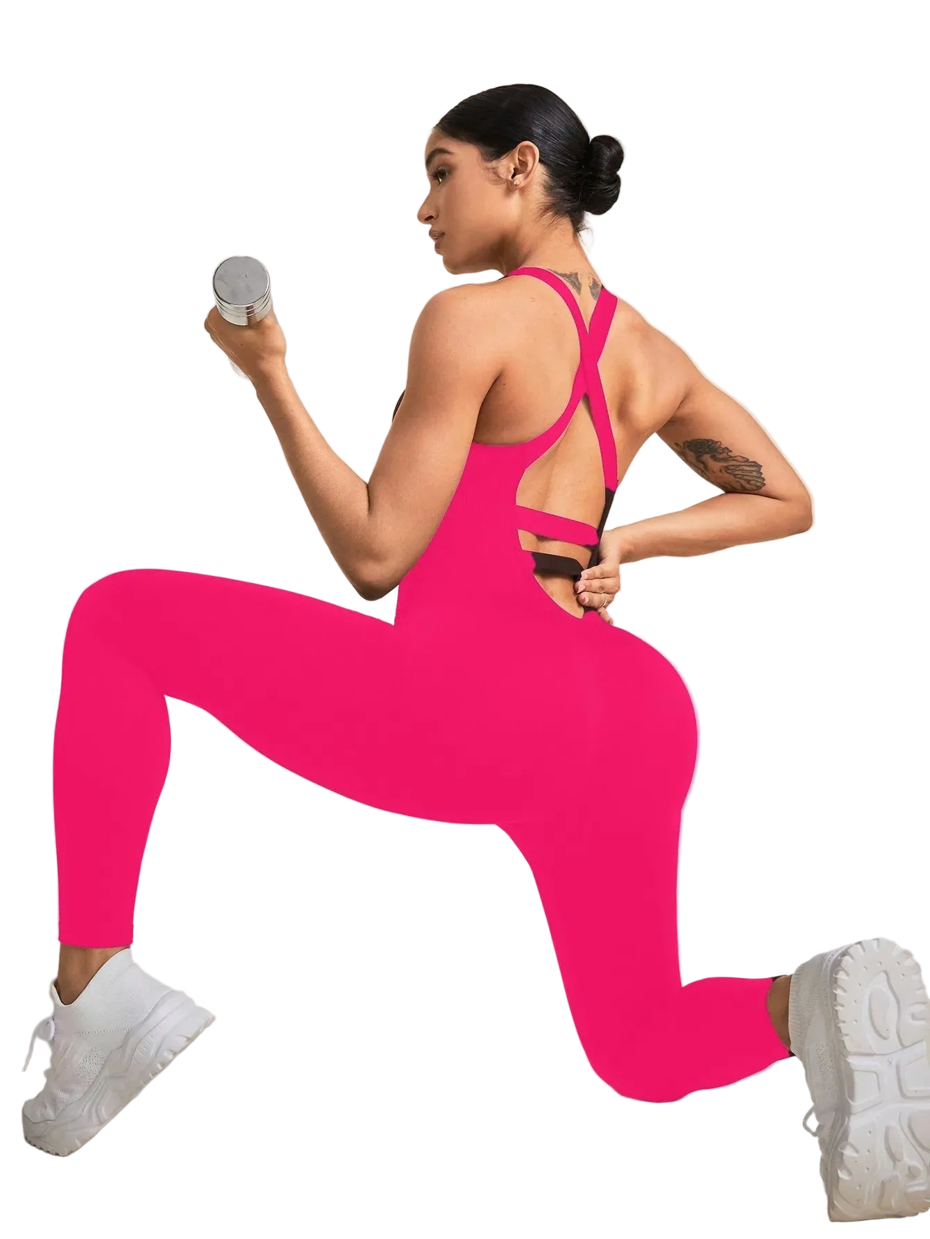 Women's Seamless Sports Jumpsuit with Tummy Control, Crisscross Straps, and Open Back