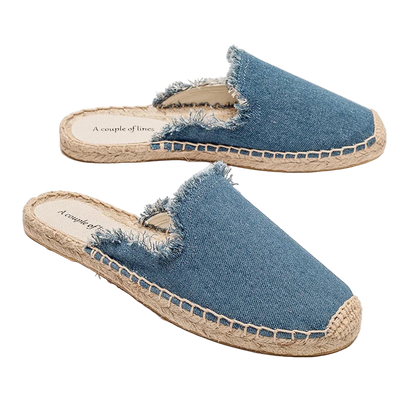 Zapatillas estilo suecos flats de yute y lona y algodón y suela TPR