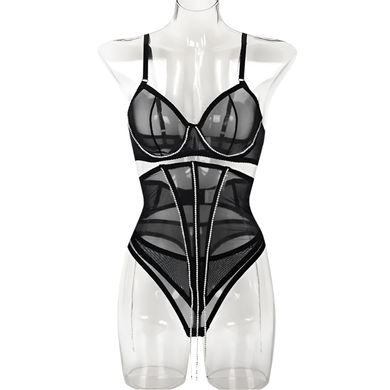 Set Conjunto de lencería con pedrería y Encaje transparente y cinturilla