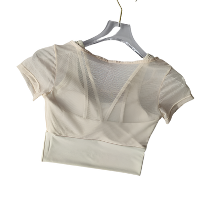 Crop Top con almohadilla en los pechos de secado rápido con manga corta y transpirable