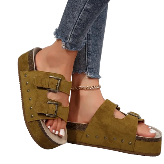 Sandalias Planas Bohemias de Punta Abierta al Estilo Romano y Suela Gruesa