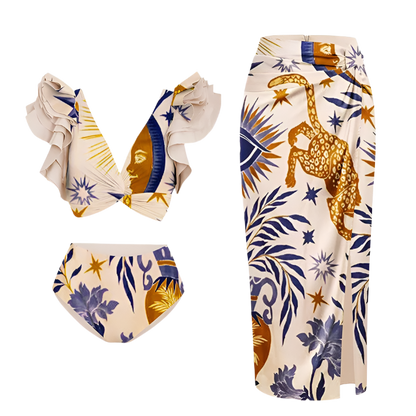Women's Retro 2-Piece One-Piece Swimsuit, Backless, Vintage Print