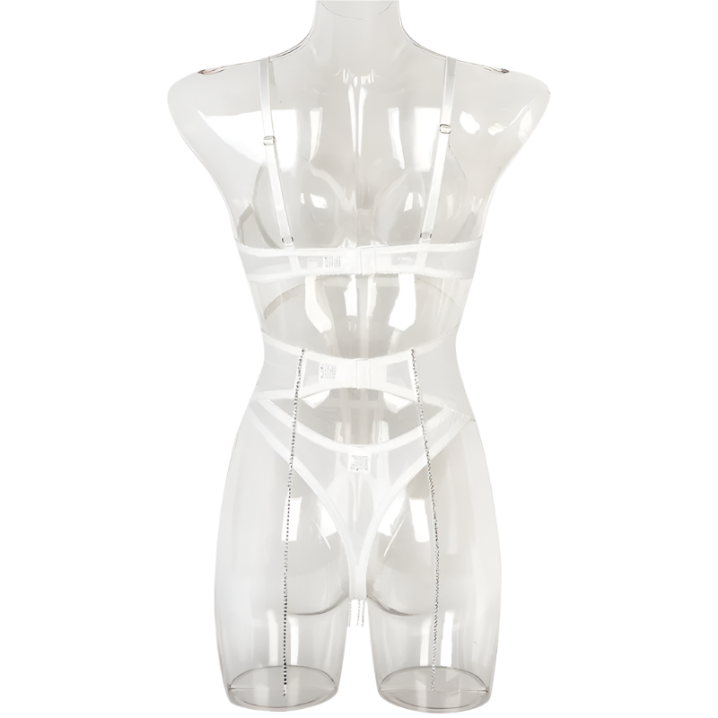 Set Conjunto de lencería con pedrería y Encaje transparente y cinturilla