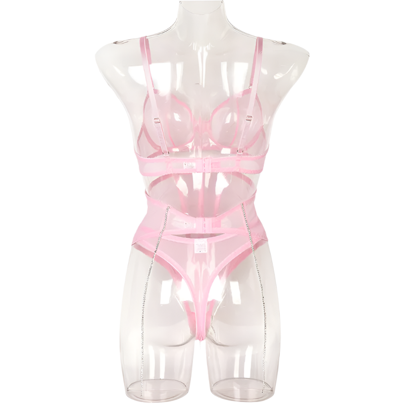 Set Conjunto de lencería con pedrería y Encaje transparente y cinturilla