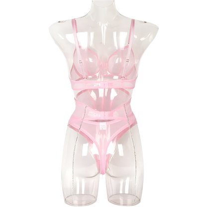 Set Conjunto de lencería con pedrería y Encaje transparente y cinturilla