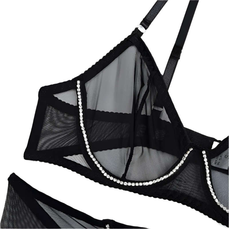 Set Conjunto de lencería con pedrería y Encaje transparente y cinturilla
