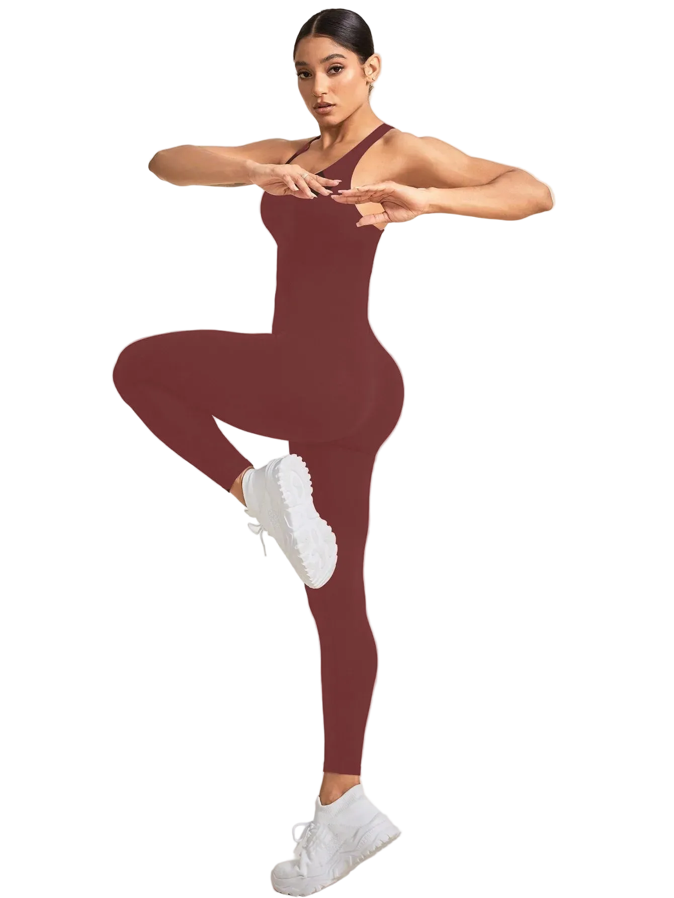 Women's Seamless Sports Jumpsuit with Tummy Control, Crisscross Straps, and Open Back