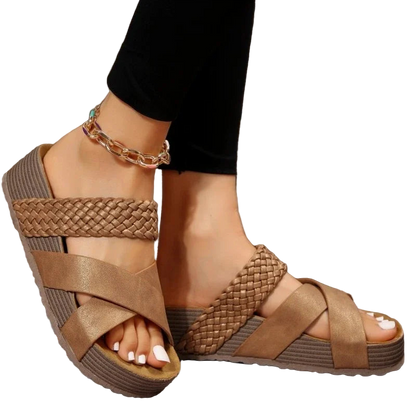 Sandalias gladiador sin cordones de punta abierta y tira cruzada ancha con plataforma gruesa en tallas grandes