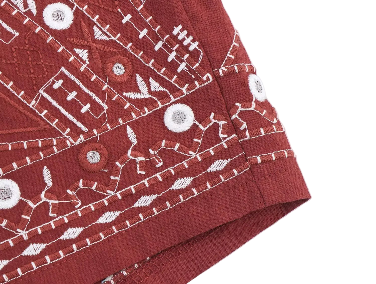 Boho Chic Outfit Set of Red Embroidered Sleeveless Vest and Wide Leg Shorts