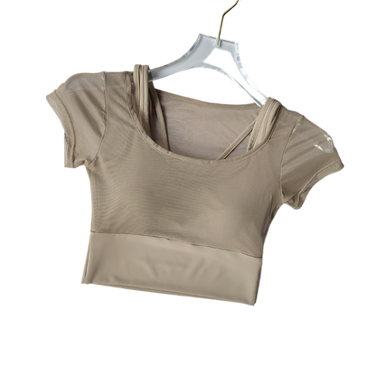 Crop Top con almohadilla en los pechos de secado rápido con manga corta y transpirable