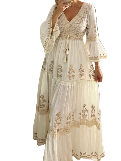 Bohemian boho chic long dress with loose openwork lace design
