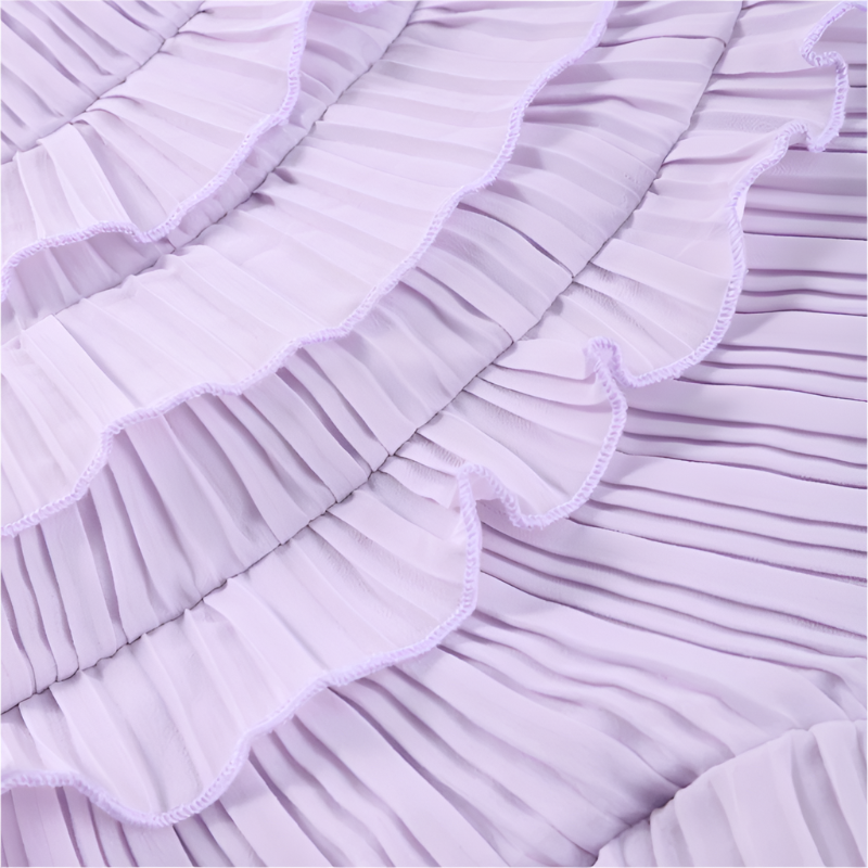 Women's Long Pleated Dress with Halter Neckline in Purple Maxi Style 