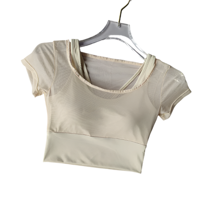 Crop Top con almohadilla en los pechos de secado rápido con manga corta y transpirable