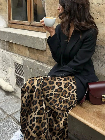 Falda Midi Vintage de Cintura Alta con Estampado de Leopardo